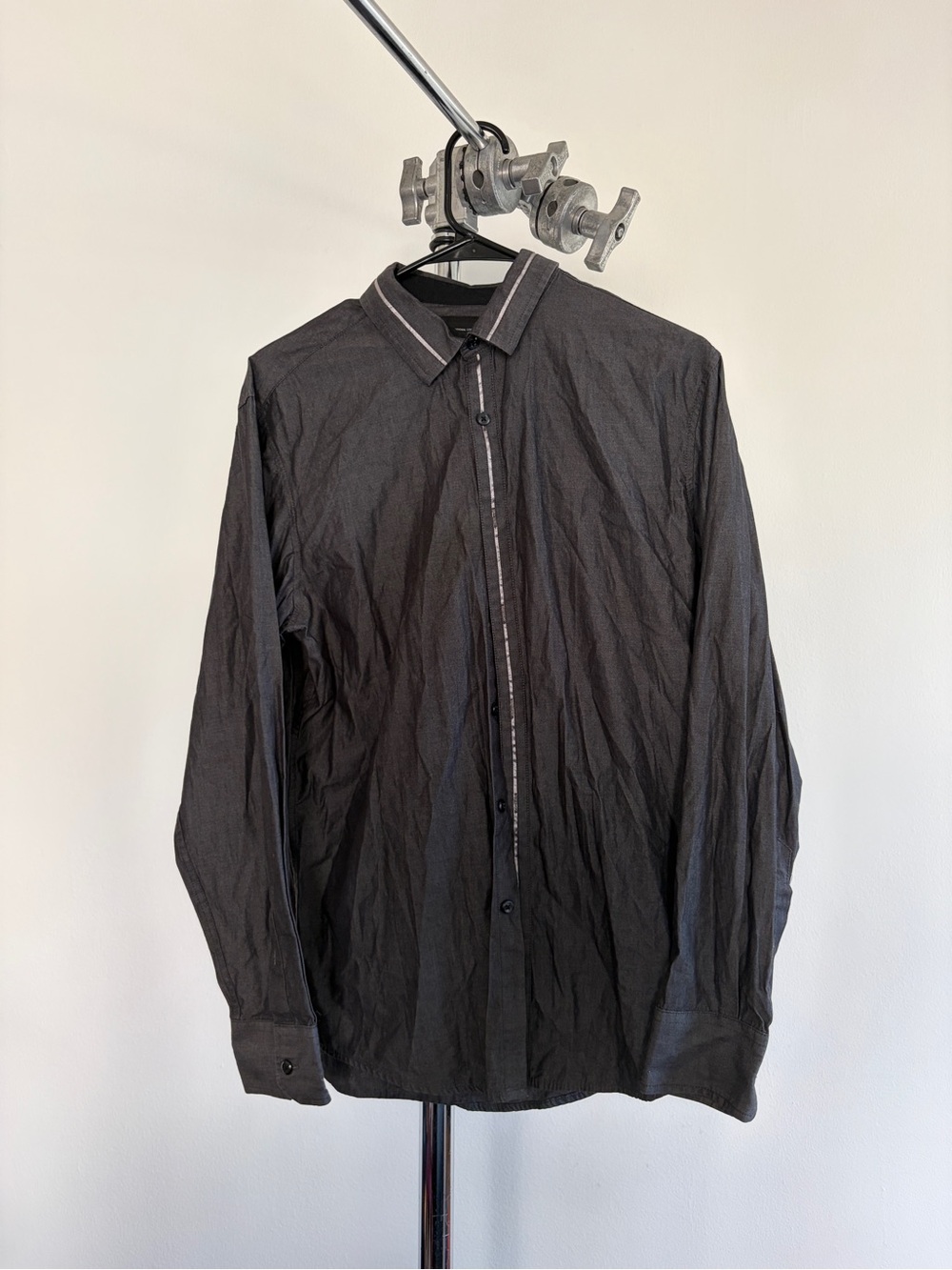 INC International Concepts Black Long-Sleeve Button-Up Shirt with Contrast Trim